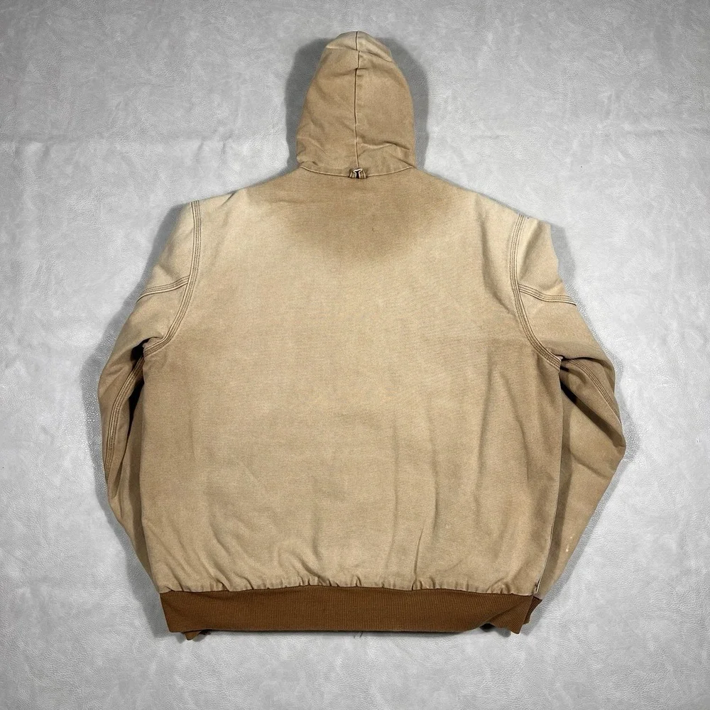 Vintage Carhartt Tan Hooded Jacket Size XL Flannel Lined Active Duck Full Zip